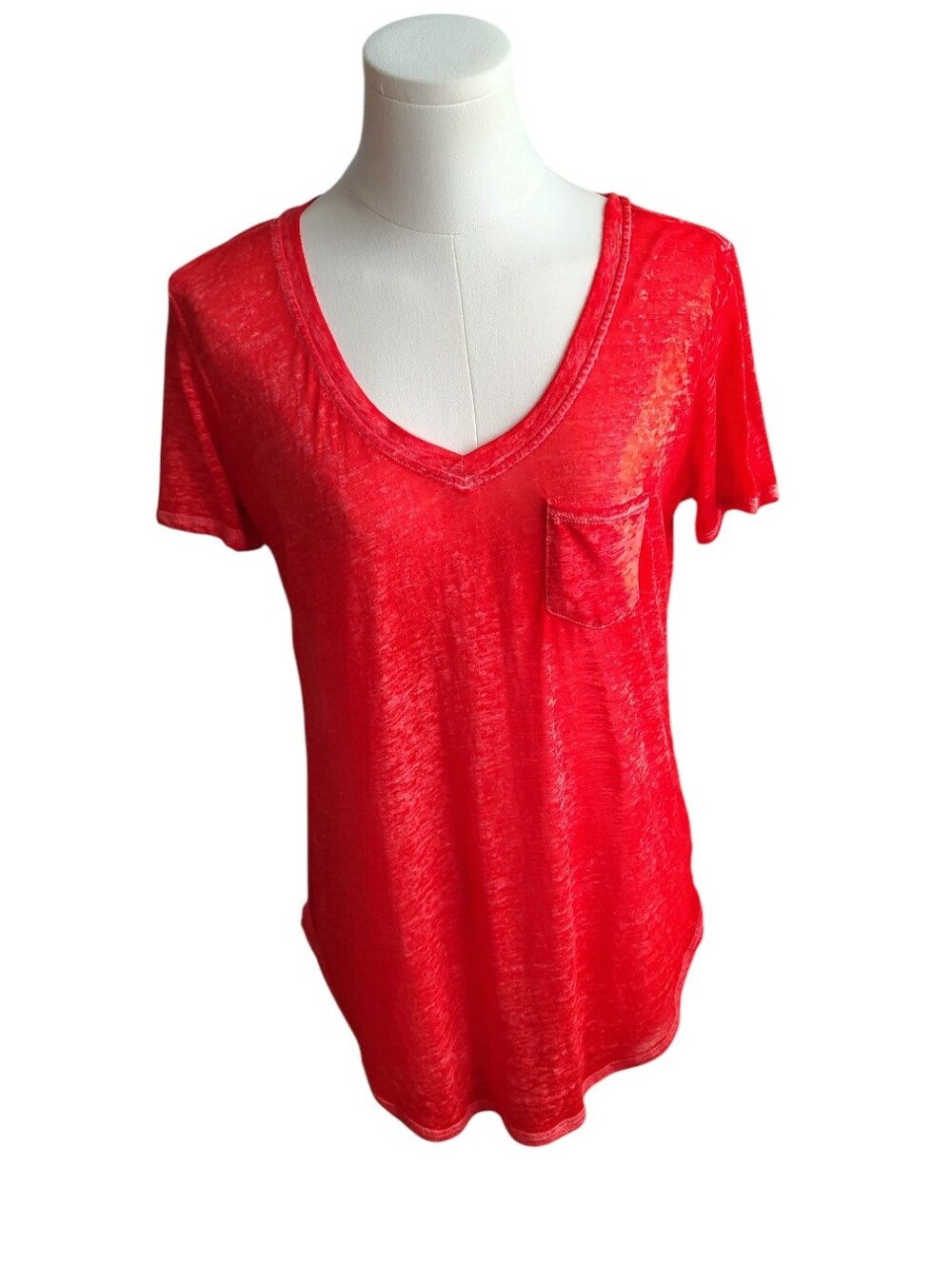 Derek Heart Burnout Inside Out Acid Washed Red Lightweight Sheer Tee Size Large